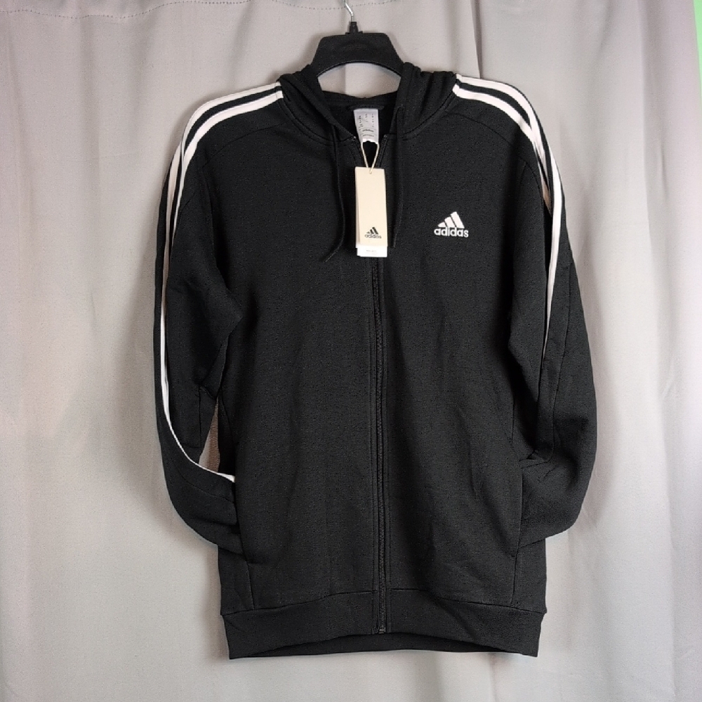 Adidas Black Zip‎ Up Sweater with White Stripes